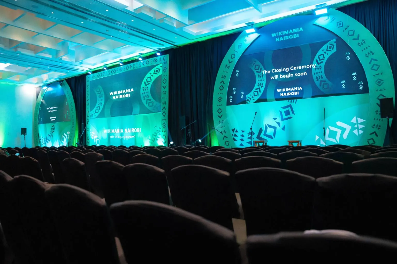 Wikimania 2025 plenary hall in Nairobi, delivered by Waridi Events